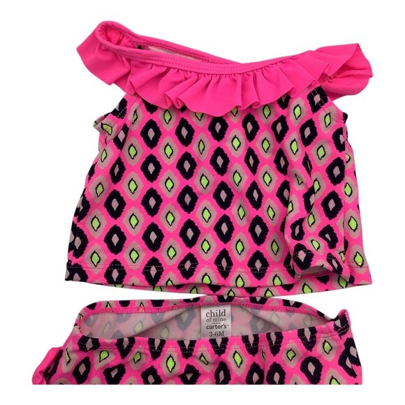 Child Of Mine Baby Girl Swimsuit 3-6M 2 Pc Pink Diamond Print With Ruffle Trim - Picture 5 of 11